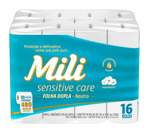Papel Higiênico Mili Sensitive Care Folha Dupla C/16 Rolos