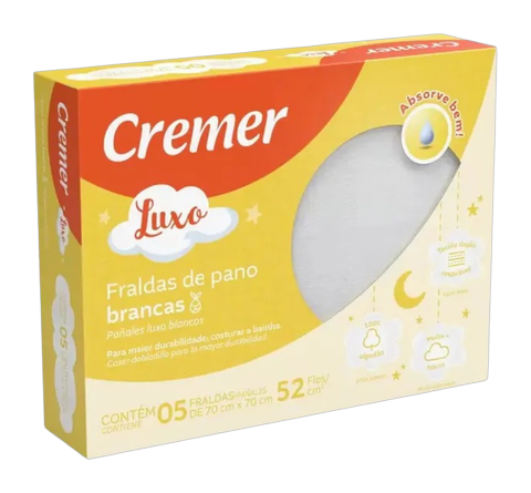 Fralda de Pano Luxo Cremer Branca com 5 unidades