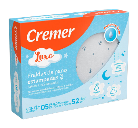 Fralda de Pano Luxo Azul Cremer com 5 Unidades