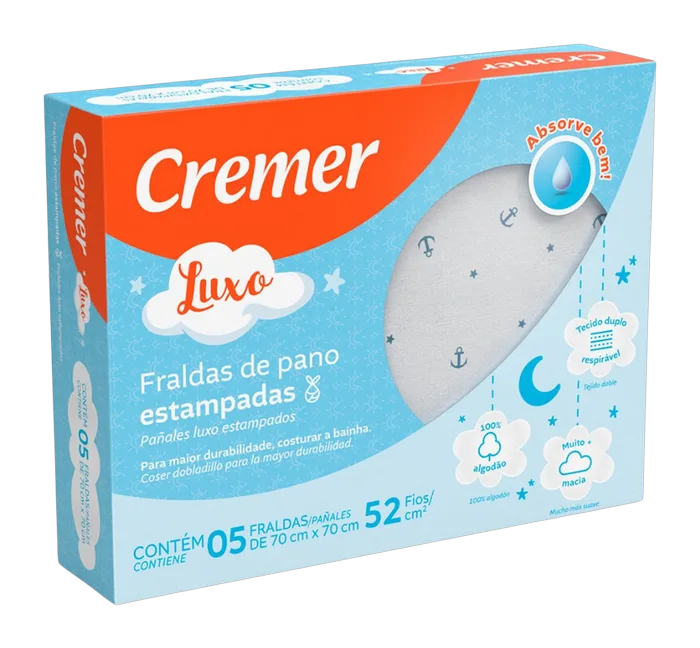 Fralda de Pano Luxo Azul Cremer com 5 Unidades