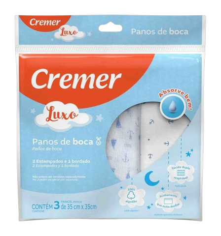 Pano de Boca Cremer Luxo Menino com 3 Unidades