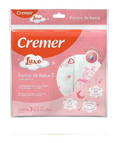 Pano de Boca Luxo Menina com 3 Unidades Cremer