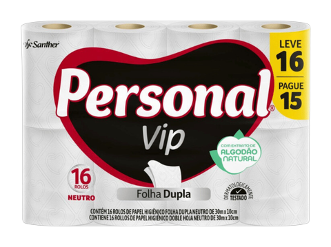 Papel Higiênico Personal Vip Folha Dupla LV 16 PG 15