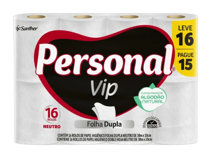 Papel Higiênico Personal Vip Folha Dupla LV 16 PG 15