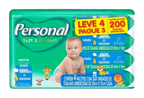 Toalha Umedecida Personal Soft & Protect C/4 Pacotes