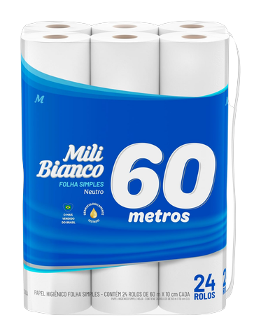 Papel Higiênico Mili Folha Simples Neutro LV 24 PG 23