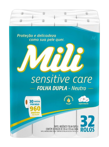 Papel Higiênico Mili Sensitive Care Folha Dupla Neutro C/32 Rolos