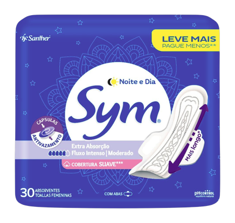 Absorvente Sym Noite & Dia Suave C/Abas Pacote C/30 Und