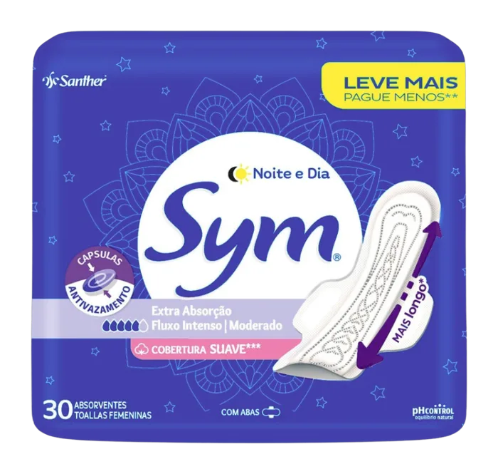 Absorvente Sym Noite & Dia Suave C/Abas Pacote C/30 Und