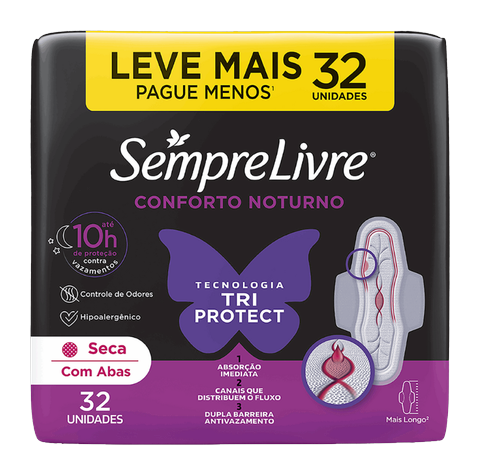 Absorvente Sempre Livre Adapt Noite e Dia Seca C/Abas Pacote C/32 Und