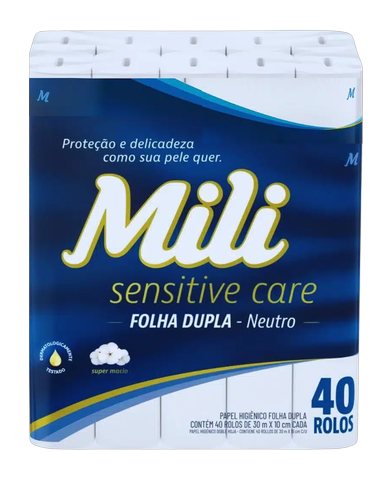 Papel Higiênico Mili Sensitive Care Folha Dupla Neutro C/40 Rolos