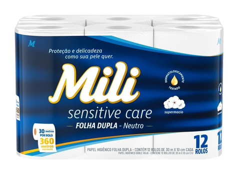 Papel Higiênico Mili Sensitive Care Folha Dupla Neutro C/12 Rolos