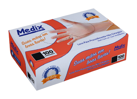 Luva Vinil Com Pó Medix Brasil caixa com 100 unidades