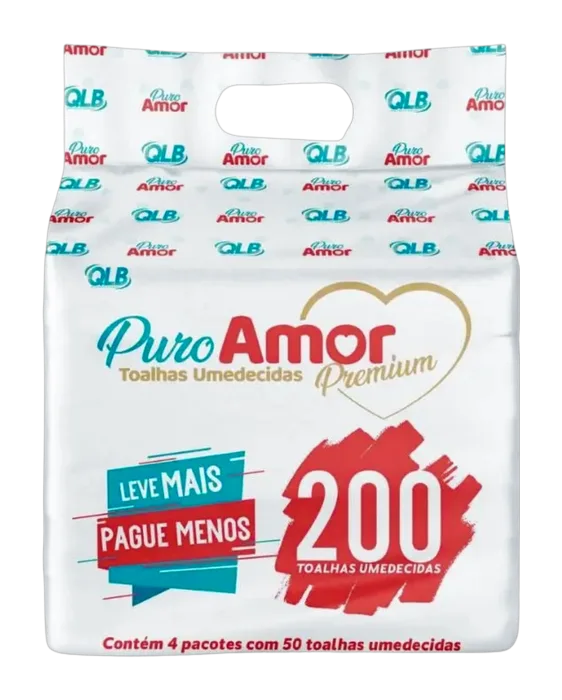 Toalha Umedecida Puro Amor Premium C/4 Pacotes