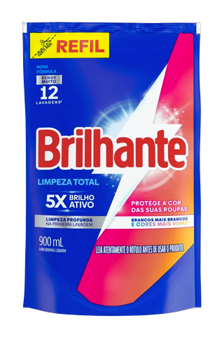 Lava Roupas Líquido Brilhante Limpeza Total Refil 900ml