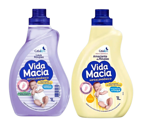 Kit Vida Macia Hipoalergênico Lava Roupas 1L + Amaciante 1L