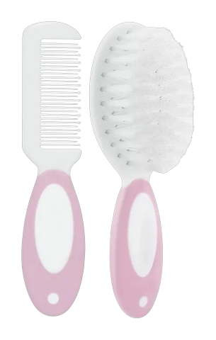 Escova e Pente Buba Cerdas Macias Rosa +0 Meses