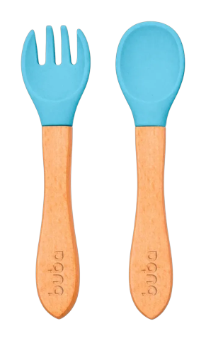 Kit Talheres em Silicone e Bambu Buba Azul +6 Meses