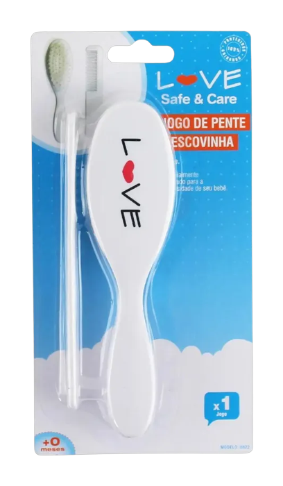 Kit Pente e Escova Bebê Love Safe e Care +0 Meses
