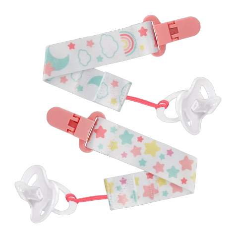 Kit Prendedores de Chupeta Buba Estrelinha Rosa +3 Meses c/ 2 Unidades