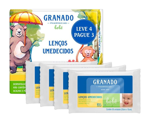 Toalha Umedecida Granado Bebê Tradicional Kit C/4 Pacotes