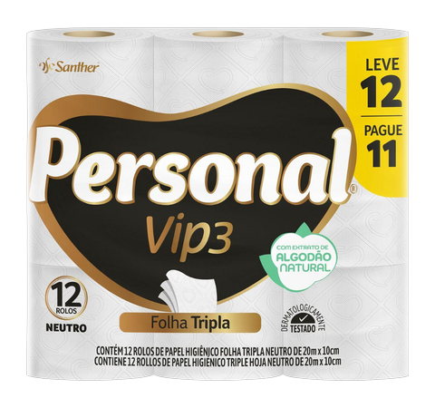 Papel Higiênico Personal Vip3 Folha Tripla LV 12 PG 11