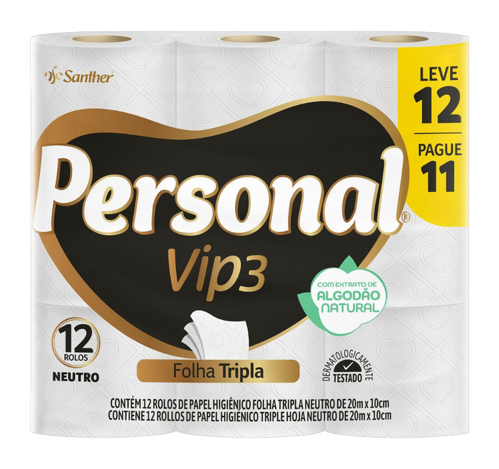 Papel Higiênico Personal Vip3 Folha Tripla LV 12 PG 11
