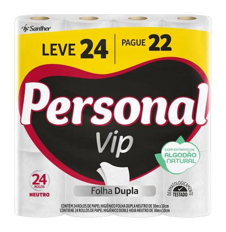 Papel Higiênico Personal Vip Folha Dupla LV 24 PG 22