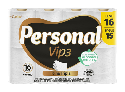 Papel Higiênico Personal Vip3 Folha tripla LV 16 PG 15