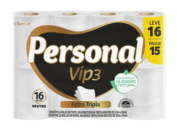 Papel Higiênico Personal Vip3 Folha tripla LV 16 PG 15