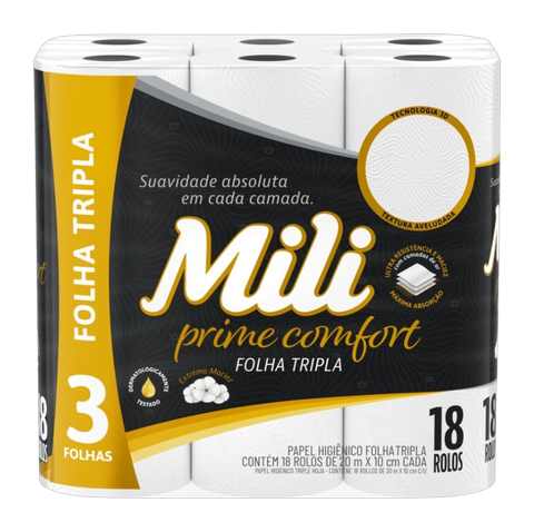 Papel Higiênico Mili Prime Comfort Folha Tripla C/16 Rolos