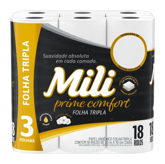 Papel Higiênico Mili Prime Comfort Folha Tripla C/16 Rolos
