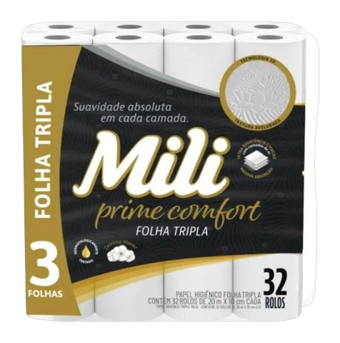 Papel Higiênico Mili Prime Comfort Folha Tripla C/32 Rolos