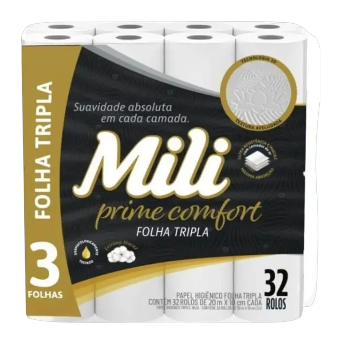 Papel Higiênico Mili Prime Comfort Folha Tripla C/32 Rolos