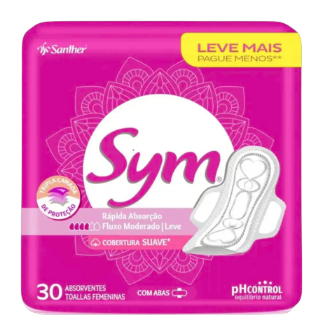 Absorvente Sym Suave C/Abas Pacote C/30 Und