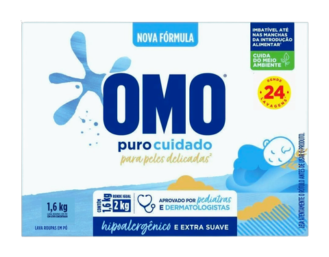 Lava Roupas Em Pó Omo Puro Cuidado 1,6kg