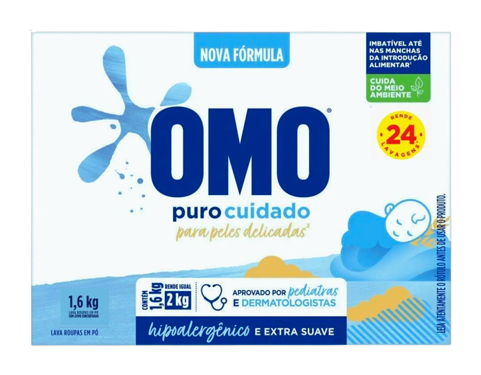Lava Roupas Em Pó Omo Puro Cuidado 1,6kg