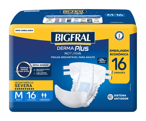 Fralda Adulto Bigfral Derma Plus Noturna Até 12 Horas de Proteção