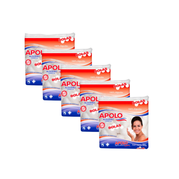 Algodão Apolo em Bola 5 Embalagens de 50gr