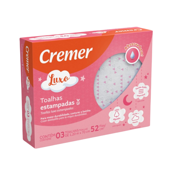 Toalha de Pano Cremer Luxo Estrelas Rosa com 3 unidades