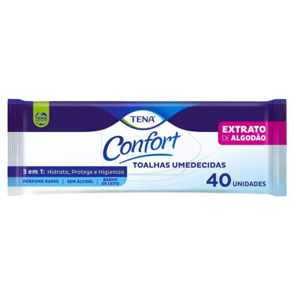 Toalha Umedecida Tena Confort Extrato de Algodão Pacote C/40 Unidades