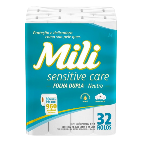 Papel Higiênico Mili Sensitive Care Folha Dupla Neutro C/32 Rolos