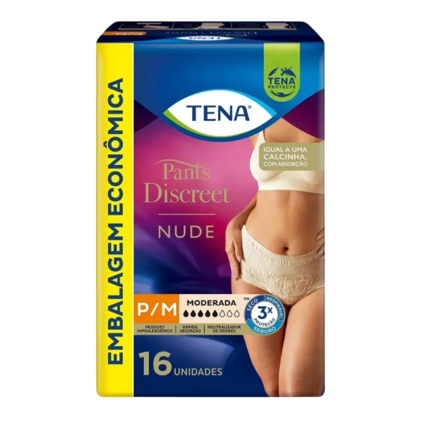 Roupa Íntima Tena Pants Discreet Nude Pacote com 16 Unidades