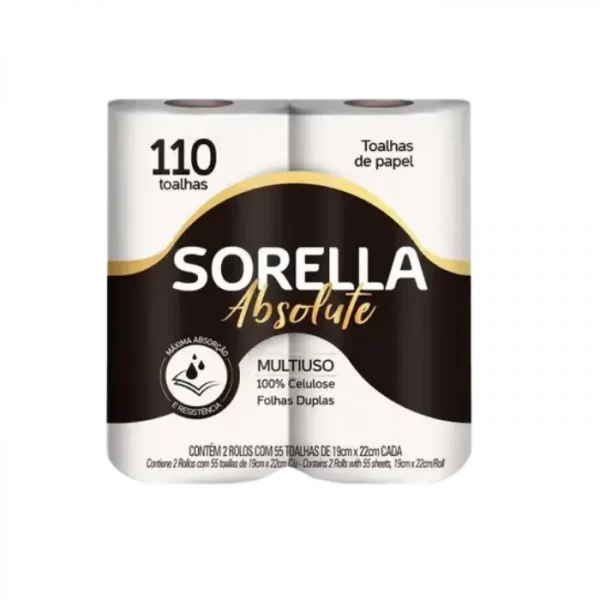 Toalha de Papel Sorella Absolute Pacote c/2 Rolos de 55 folhas