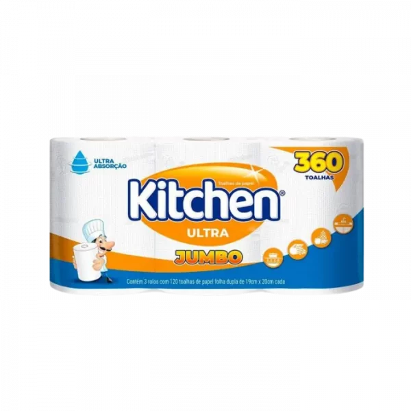 Toalha de Papel Kitchen 3 Rolos com 120 Folhas cada