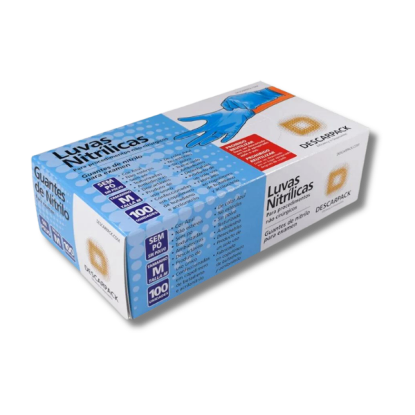 Luva Nitrílica Powder Free Azul Descarpack com 100 Unidades