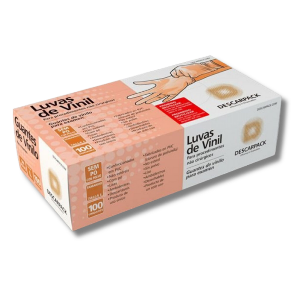 Luva de Vinil sem Pó Descarpack com 100 unidades