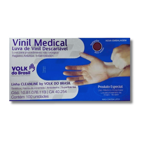 Luva de Vinil Médica Descartável Sem Amido VOLK