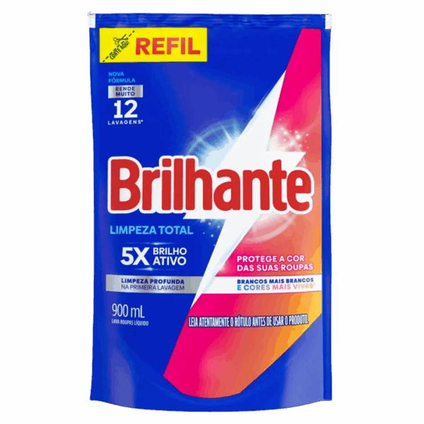 Lava Roupas Líquido Brilhante Limpeza Total Refil 900ml