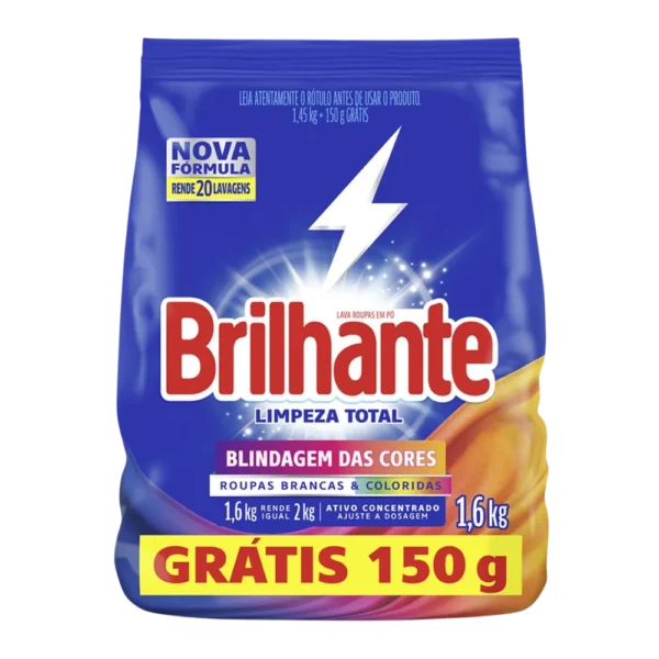 Lava Roupas em Pó Brilhante Limpeza Total 1,6Kg